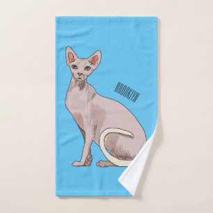 Sphynx cat cartoon illustration  bath towel set