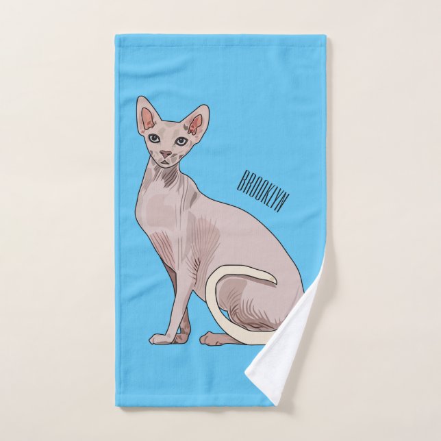 Sphynx cat cartoon illustration  bath towel set (Hand Towel)