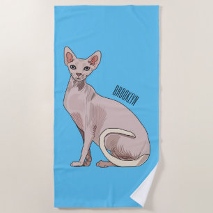 Sphynx cat cartoon illustration  beach towel