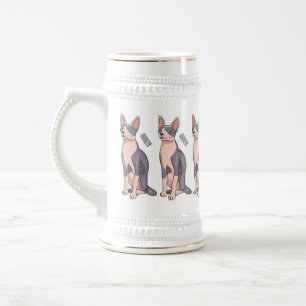Sphynx cat cartoon illustration beer stein