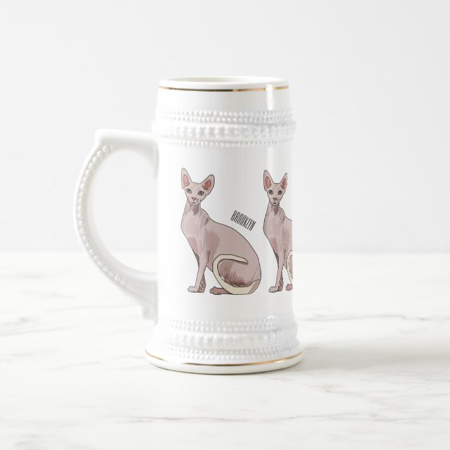 Sphynx cat cartoon illustration  beer stein (Left)