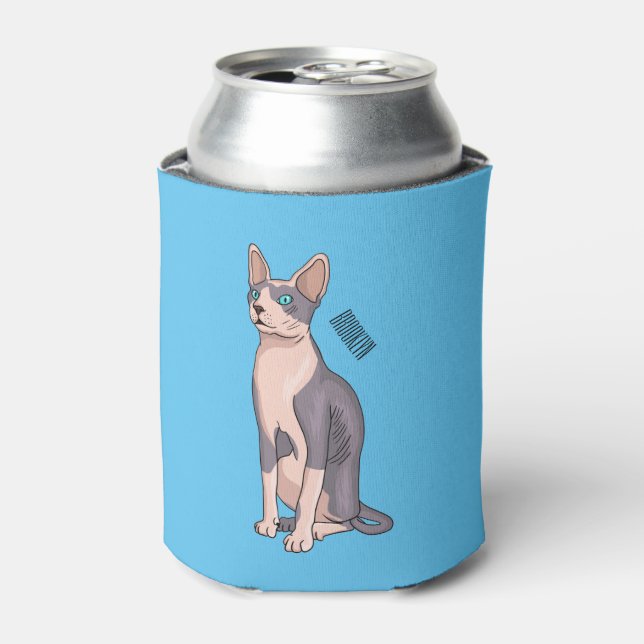 Sphynx cat cartoon illustration can cooler (Can Front)