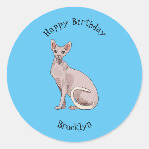 Sphynx cat cartoon illustration classic round sticker