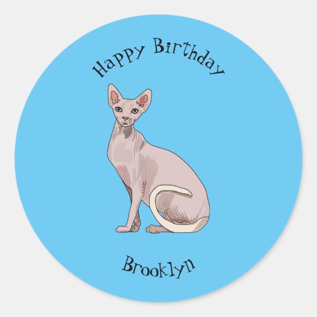 Sphynx cat cartoon illustration classic round sticker (Front)