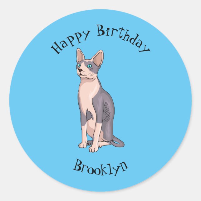 Sphynx cat cartoon illustration classic round sticker (Front)