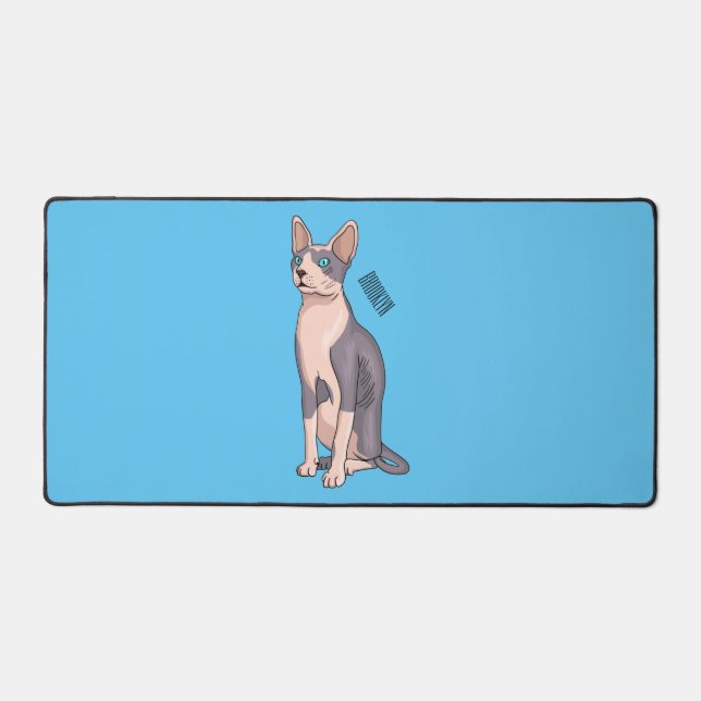 Sphynx cat cartoon illustration desk mat (Front)