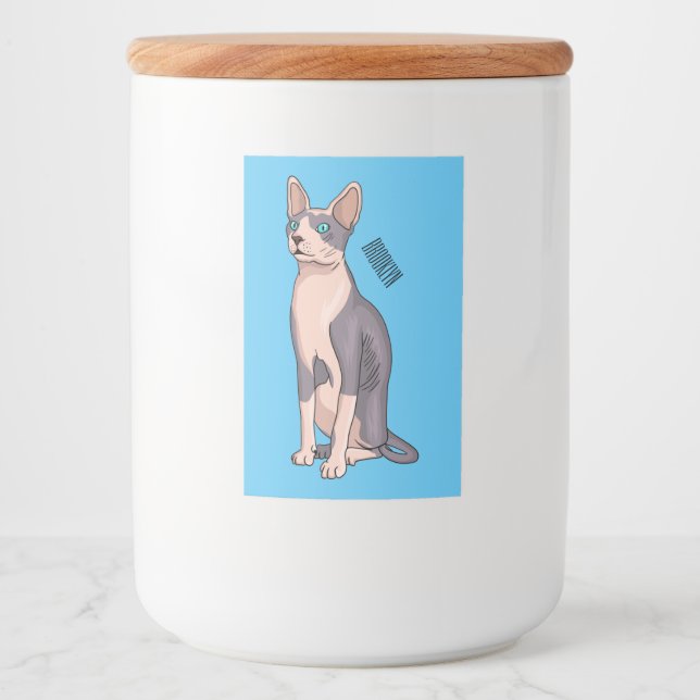 Sphynx cat cartoon illustration food label (Front)