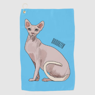 Sphynx cat cartoon illustration  golf towel