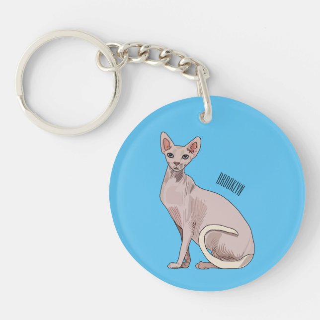 Sphynx cat cartoon illustration  keychain (Front)