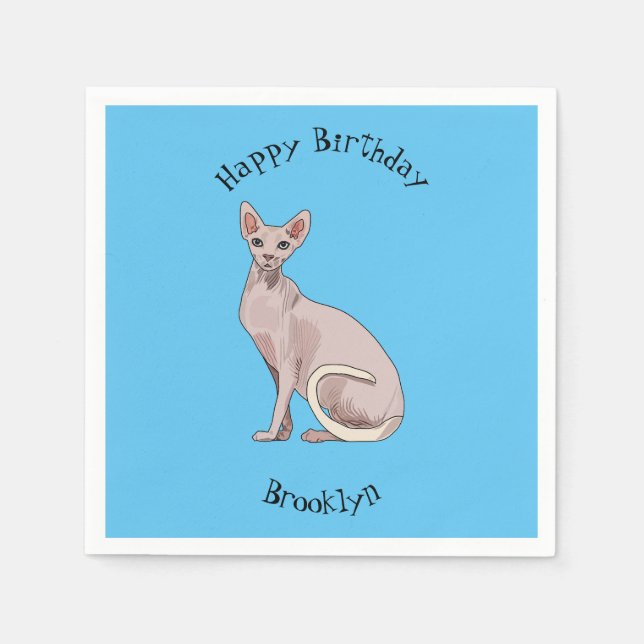 Sphynx cat cartoon illustration napkin (Front)