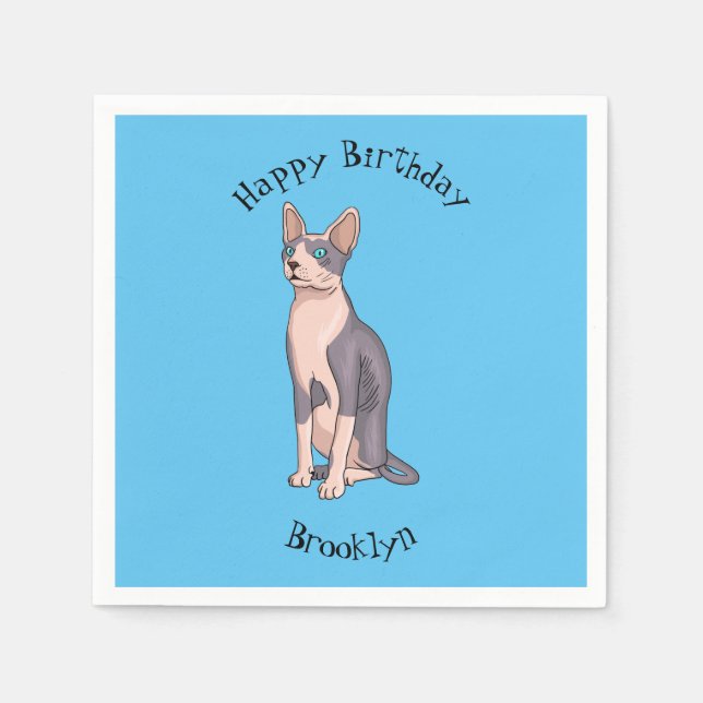 Sphynx cat cartoon illustration  napkin (Front)
