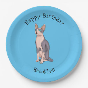 Sphynx cat cartoon illustration paper plate