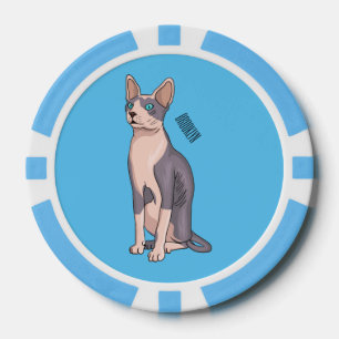 Sphynx cat cartoon illustration  poker chips