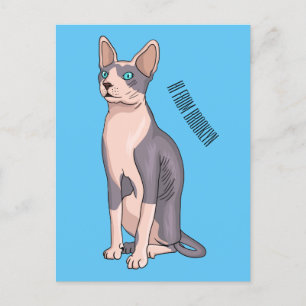 Sphynx cat cartoon illustration postcard