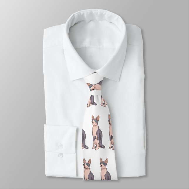 Sphynx cat cartoon illustration  tie (Tied)