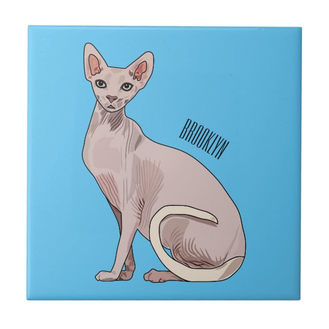 Sphynx cat cartoon illustration  tile (Front)