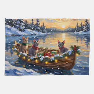 Sphynx Cat Christmas Boat Holiday Kitchen Towel