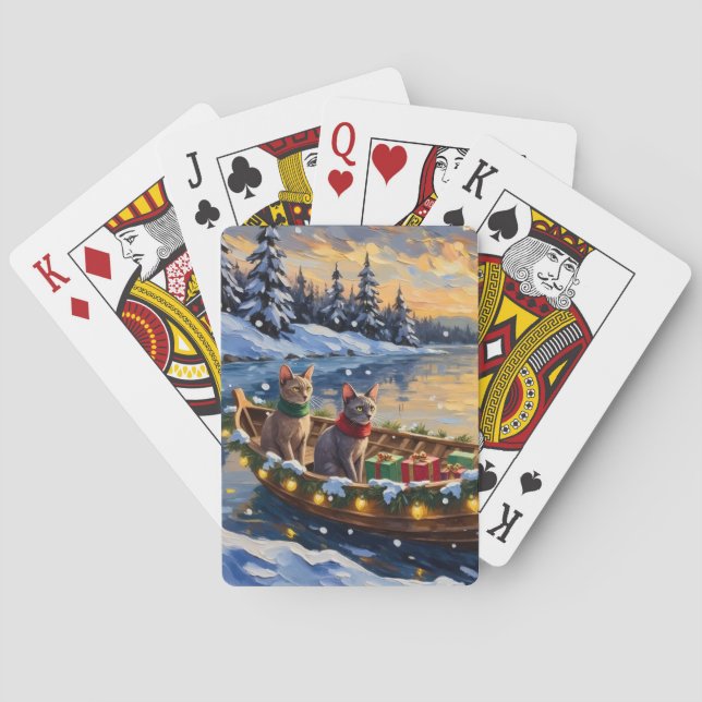 Sphynx Cat Christmas Boat Holiday Playing Cards (Back)