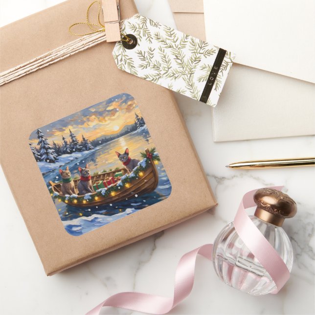 Sphynx Cat Christmas Boat Holiday Square Sticker (Gifting)