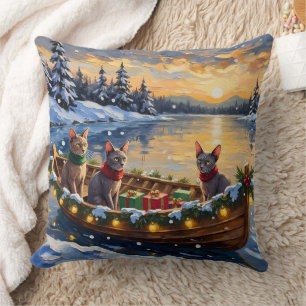 Sphynx Cat Christmas Boat Holiday Throw Pillow