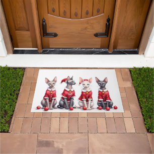 Sphynx Cat Christmas Dress Santa Hat Doormat