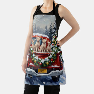 Sphynx Cat Christmas Red Truck Holiday Apron