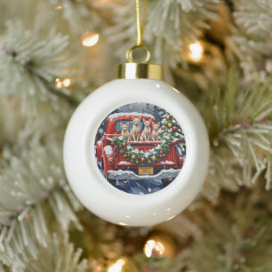 Sphynx Cat Christmas Red Truck Holiday Ceramic Ball Christmas Ornament
