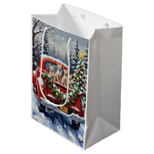 Sphynx Cat Christmas Red Truck Holiday Medium Gift Bag