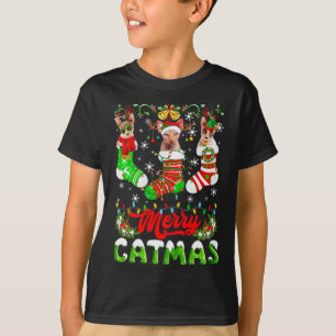 Sphynx Cat Christmas Santa Hat Scarf Holiday Cute T-Shirt