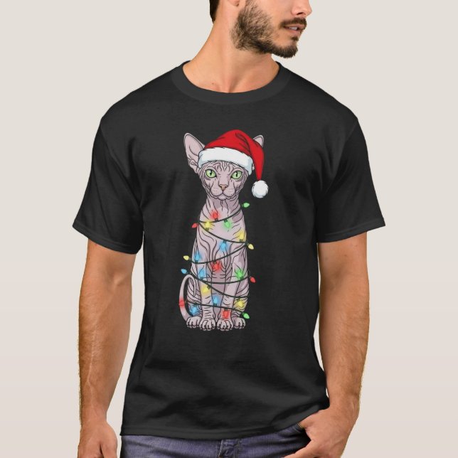 Sphynx Cat Christmas Santa Lover T-Shirt (Front)