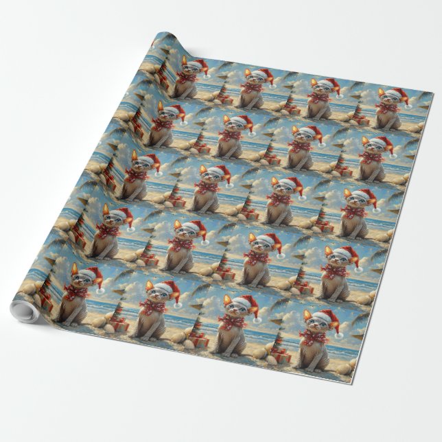 Sphynx Cat Christmas Vintage Beach  Wrapping Paper (Unrolled)