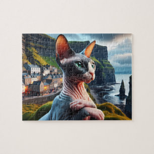  Sphynx Cat Cliffs of Moher Ireland Travel Art Jigsaw Puzzle