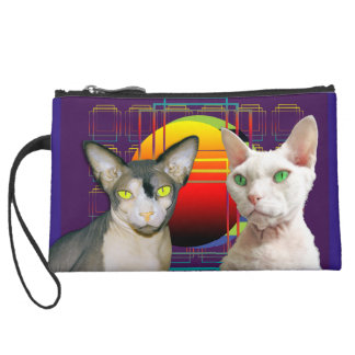 Sphynx Cat Devon Rex Cat Retro Purple Suede Wristlet
