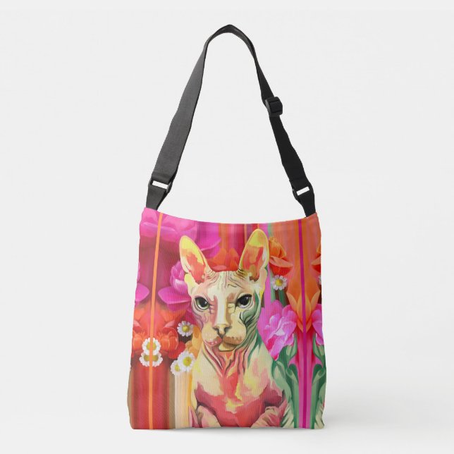 Sphynx cat Flower Fairy. Crossbody Bag (Front)