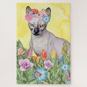 Sphynx Cat Flowers Jigsaw Puzzle