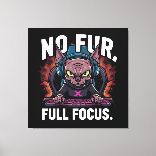 Sphynx Cat Gamer Full Focus Artwork Canvas Print (Front)