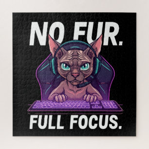 Sphynx Cat Gamer Full Focus Neon Art Jigsaw Puzzle