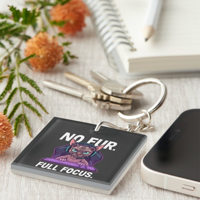Sphynx Cat Gamer Full Focus Neon Art Keychain (Front Right)