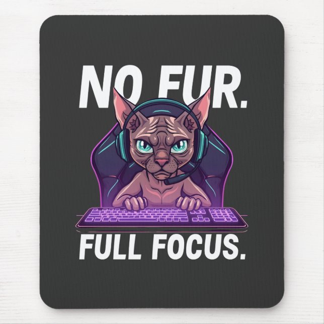 Sphynx Cat Gamer Full Focus Neon Art Mouse Pad (Front)
