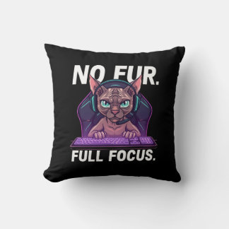 Sphynx Cat Gamer Full Focus Neon Art Throw Pillow
