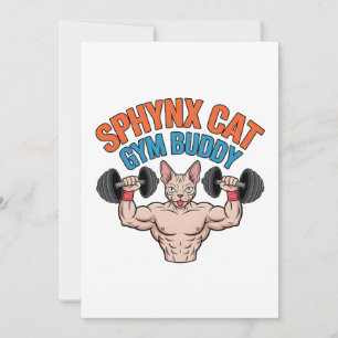 Sphynx Cat Gym Buddy Muscular Cartoon Art Holiday Card
