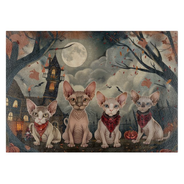Sphynx Cat Halloween Spooky Cutting Board (Front)