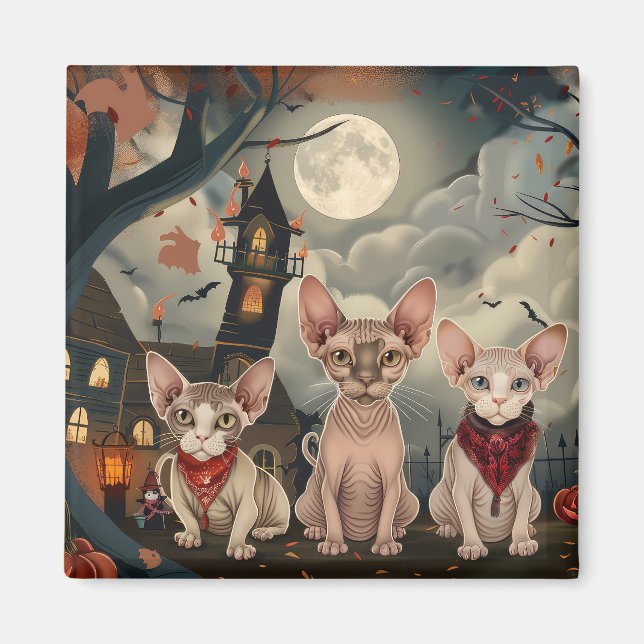 Sphynx Cat Halloween Spooky Magnet (Front)