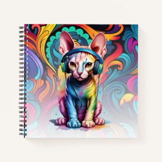 Sphynx Cat Headphones Music Rainbow Notebook