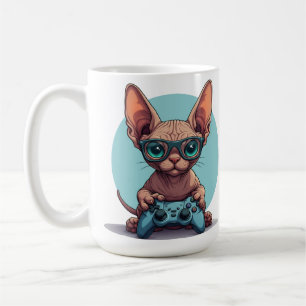 Sphynx Cat Holding Game Controller Coffee Mug