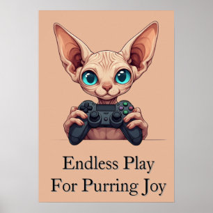 Sphynx Cat Holding Game Controller Poster