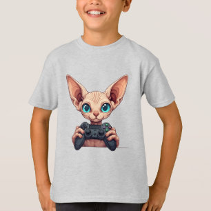 Sphynx Cat Holding Game Controller T-Shirt