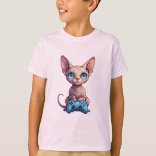 Sphynx Cat Holding Game Controller T-Shirt