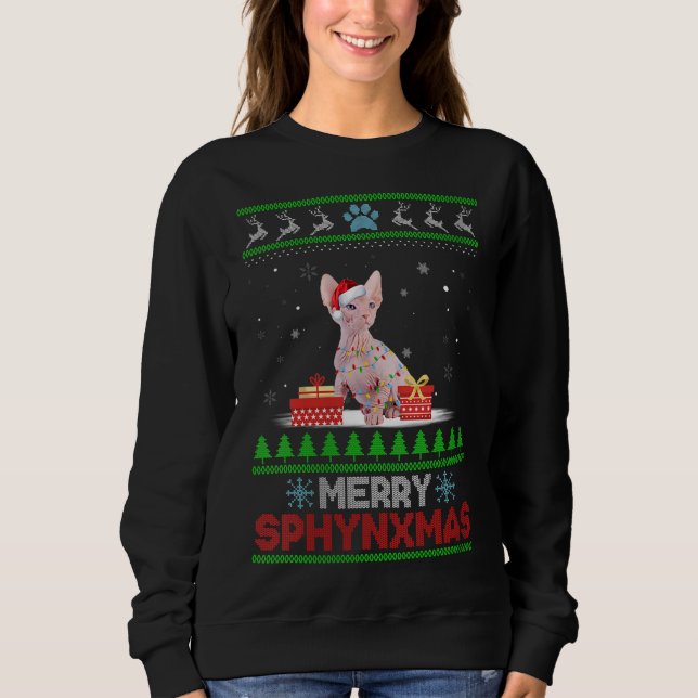 Sphynx Cat Lover Christmas Ugly Xmas Sweater Sphyn (Front)