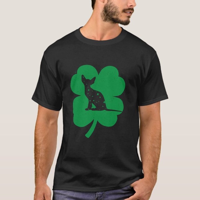 Sphynx Cat Lover Irish Shamrock Leaf St Patrick s  T-Shirt (Front)